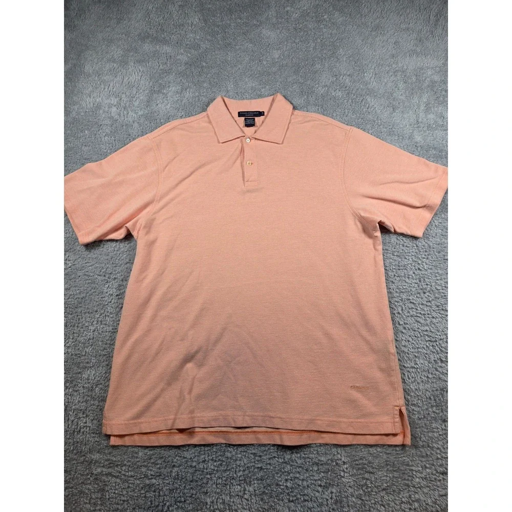 Daniel Cremieux Classics Mens‎ Large Peach Pique Cotton Short Sleeve Polo Shirt